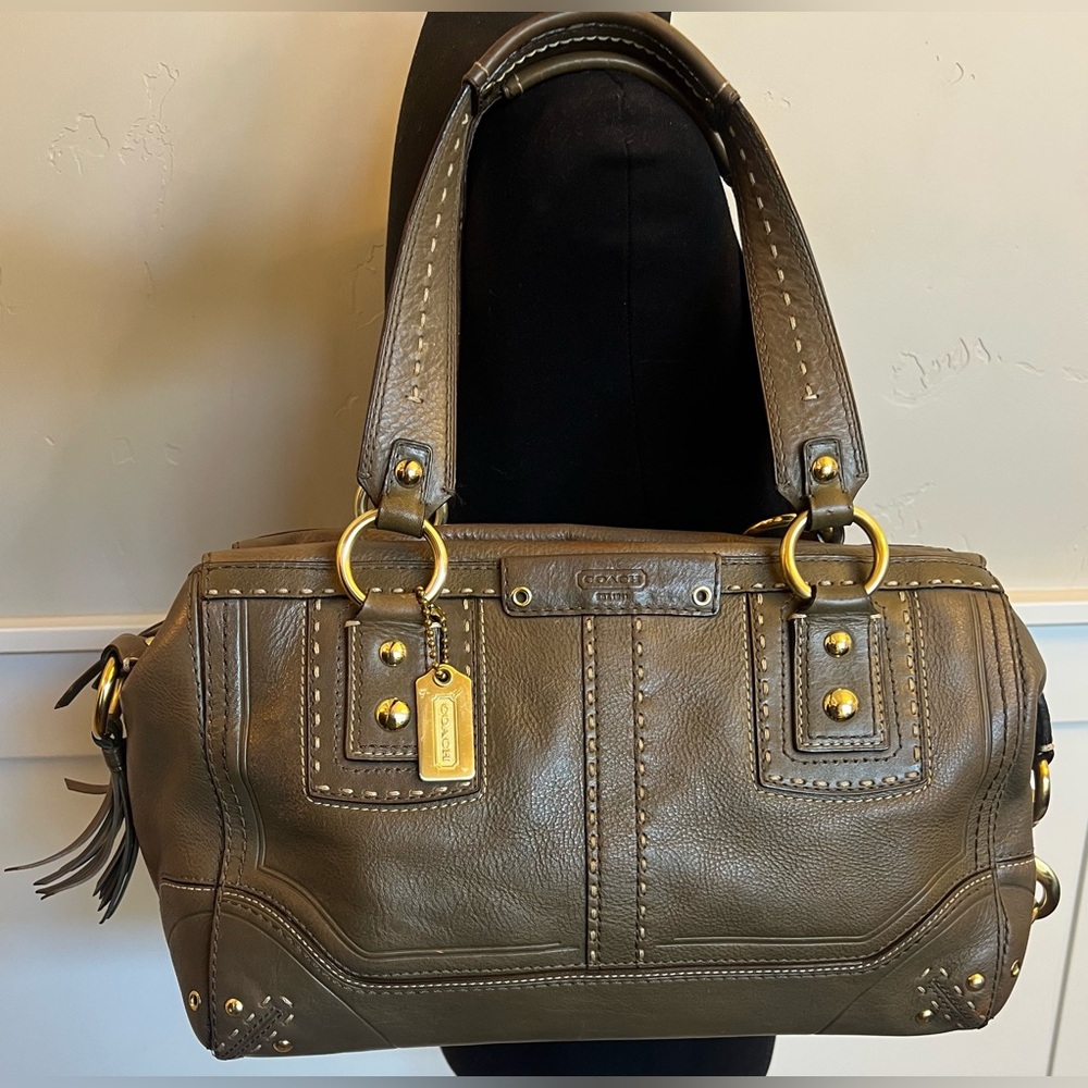 Coach Olive Green Shoulder Bag with Gold Accents